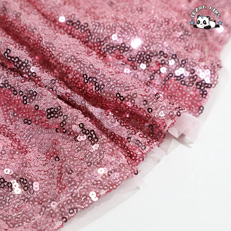 LEZONKIDS - Saia Plissada Rosa Personalizada de Verão com Lantejoulas para Crianças, Saia Curta Fofa para Meninas